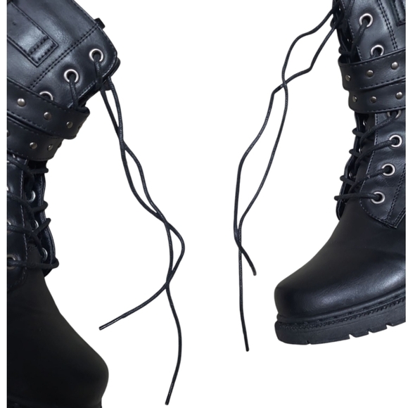 Wanted Dynamic Black Studded Side Zip Buckle Combat Boots Size 8 - Picture 9 of 14